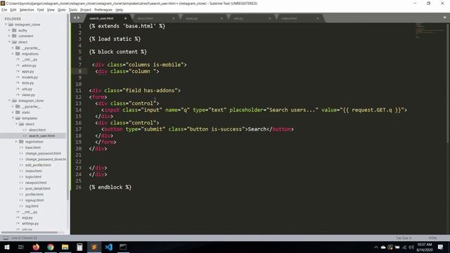 Django 3.0 Tutorial Instagram clone | DM search user and new message | 18 смотреть онлайн