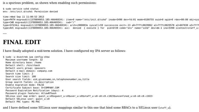 Granting sudo access to a SELinux confined user in freeIPA смотреть онлайн