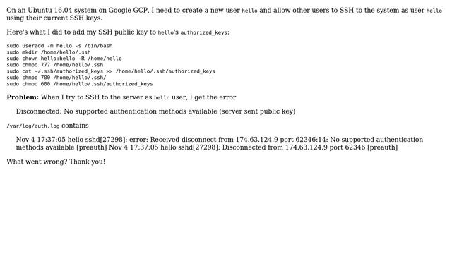 SSH Error: No supported authentication methods available (server sent public key) смотреть онлайн