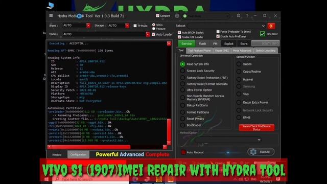 Vivo S1 1907 imei repair with Hydra Tool смотреть онлайн