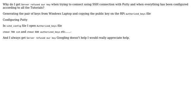 Raspberry Pi: Why "Server refused our key" when trying a SSH connection with Putty? (2 Solutions!!) смотреть онлайн