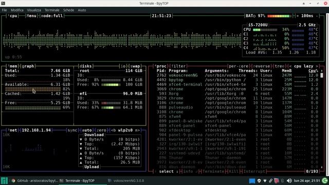 BPYTOP-La Dashboard perfetta per Gnu/Linux (monitoring Cpu/rete/hard disk/Ram/Processi sistema) смотреть онлайн