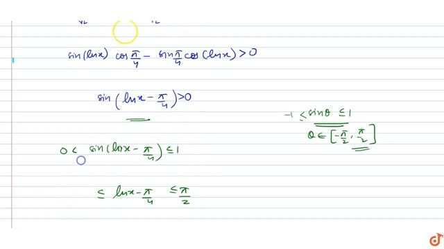 The domain of the function `f(x)=x/sqrt(sin(lnx)-cos(lnx))`, `n in Z` смотреть онлайн