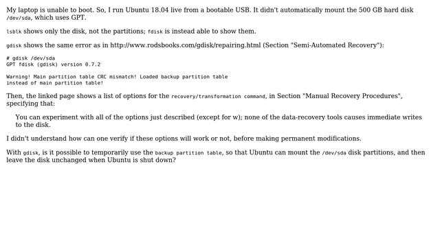 gdisk, make a non-permanent fix to a corrupted GPT table смотреть онлайн