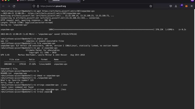 unpackme | Reverse Engineering Binary | PicoCTF 2022 смотреть онлайн