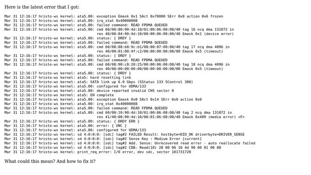 Failed command: READ FPDMA QUEUED, Freezes and IO errors on Ubuntu 18.04 смотреть онлайн
