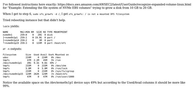 Can't grow XFS file system on Amazon EC2: xfs_growfs: / is not a mounted XFS filesystem смотреть онлайн