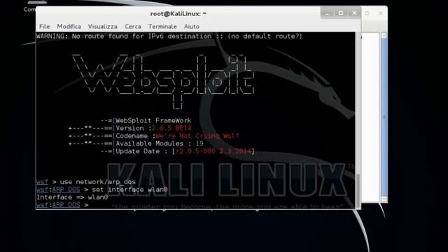 Guida a kali linux #3 Attacco tramite Websploit (metodo arp_dos) смотреть онлайн