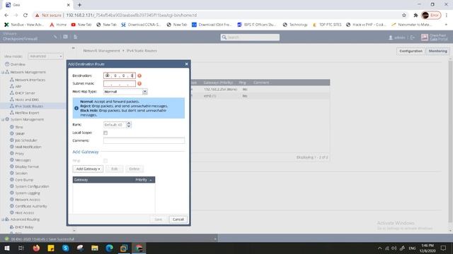 how to configure static routes in check point firewall R80 10 смотреть онлайн