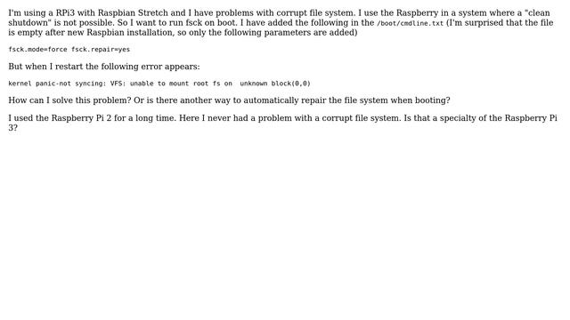 Raspberry Pi: PI-3 corrupted file system - run fsck on boot (Raspbian Stretch) смотреть онлайн