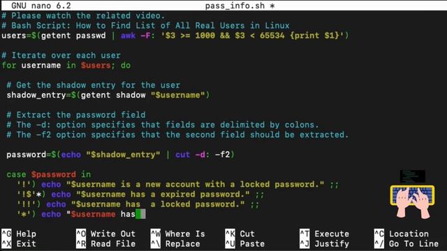 Bash script: How to check users passwotd status in linux with getent shadow command смотреть онлайн