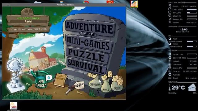 Plants vs Zombies running on Linux Mint 9 Isadora смотреть онлайн