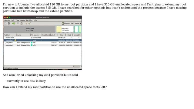 Ubuntu: Can't extend root partition using gparted смотреть онлайн