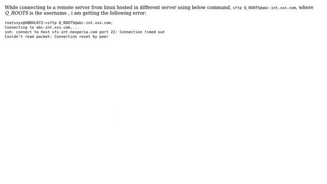 ssh: connect to host abc-int.xxx.com port 22: Connection timed out Couldn't read packet:... смотреть онлайн