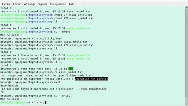 Mise en oeuvre du sticky bit sur un répertoire, un exécutable смотреть онлайн