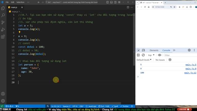 34.7 Tại sao bạn nên sử dụng 'const' thay vì 'let' cho đối tượng trong JavaScript смотреть онлайн
