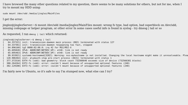Can't mount HDD /wrong fs type, bad superblock смотреть онлайн