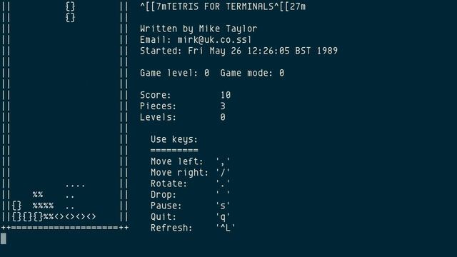 tt, Tetris for Terminals смотреть онлайн