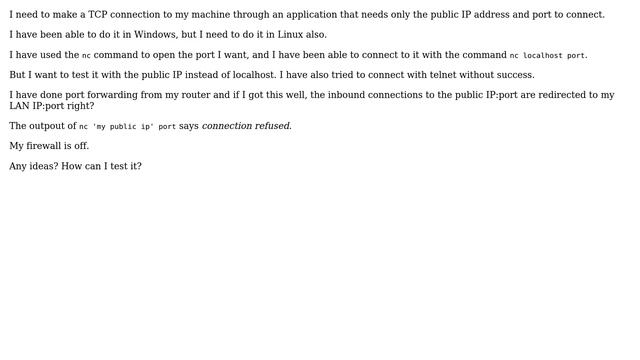 TCP connection to my host's public IP address using Linux netcat смотреть онлайн