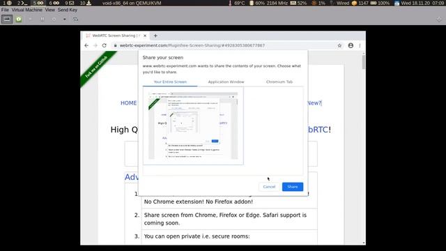 WebRTC screen sharing in Chromium via PipeWire (Void Linux x86_64) смотреть онлайн