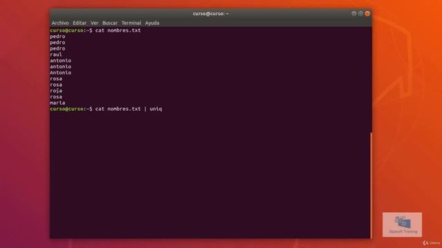Linux Eliminar líneas duplicadas Comando uniq смотреть онлайн