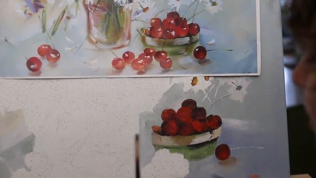 "Ромашки и вишни. Натюрморт". Пишем вишни. Часть 2 смотреть онлайн