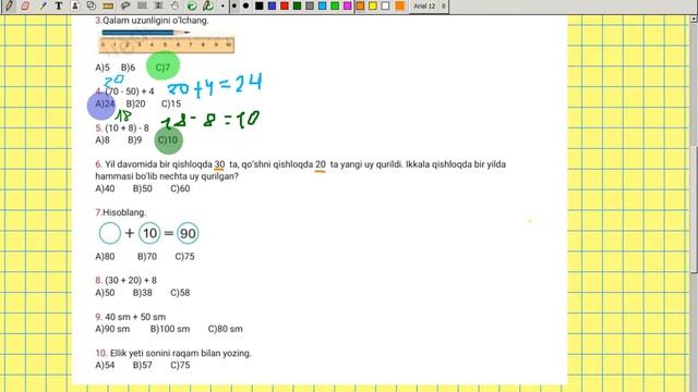 1-sinf Matematika Test