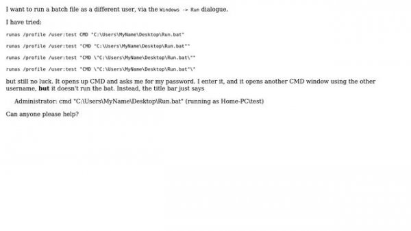 Runas different user to launch CMD and run command