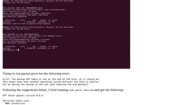 Linux can't see any of my partitions The backup GPT table is not at the end of the disk смотреть онлайн