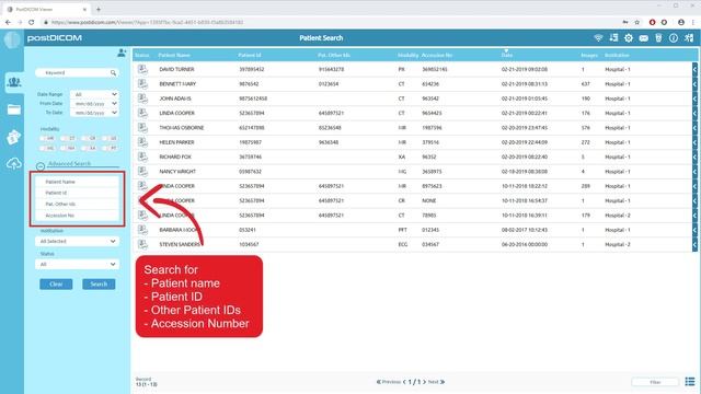 Searching Patients and its DICOM studies - PostDICOM medical cloud storage смотреть онлайн