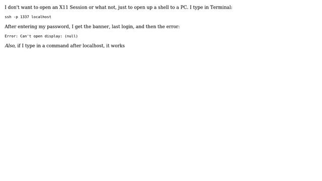 Ubuntu: SSH into shell, get 'Error: Can't open display: (null)' смотреть онлайн