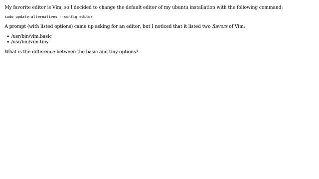 Ubuntu: What are the differences between vim.basic and vim.tiny? смотреть онлайн