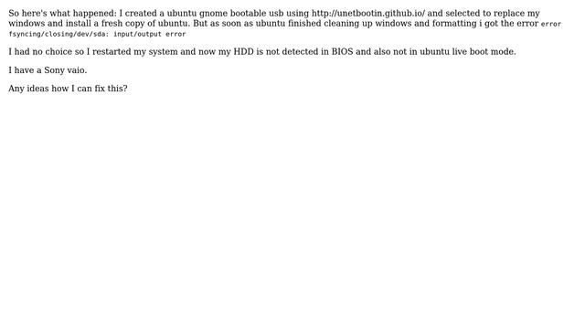Error fsyncing/closing/dev/sda: input/output error - hdd not detected in BIOS after this error смотреть онлайн