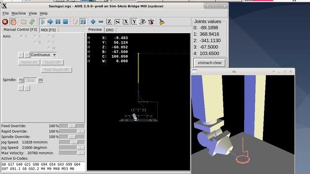 LinuxCNC 5axis (bridgemill) sim config demo смотреть онлайн