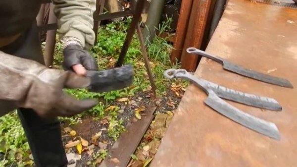 13 кузня. Тестирование ножа после закалки, до обдирки, шлифовки и полировки