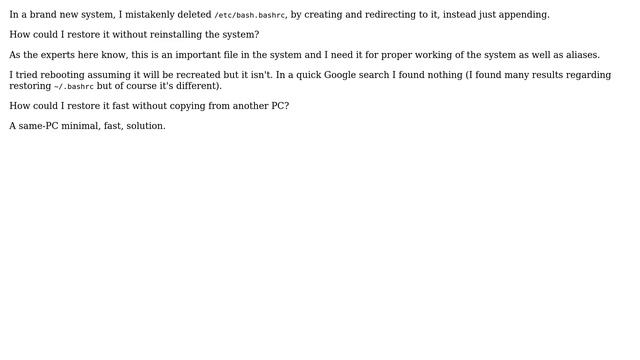 Ubuntu: How to restore accidentally deleted /etc/bash.bashrc, without reinstalling Ubuntu? смотреть онлайн