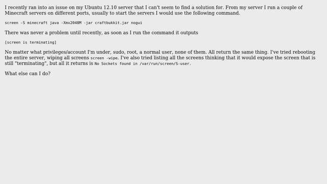 Ubuntu: [screen is terminating], but never terminates смотреть онлайн