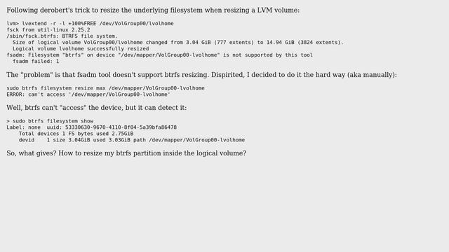 Resize a btrfs partition inside a logical LVM volume (2 Solutions!!) смотреть онлайн