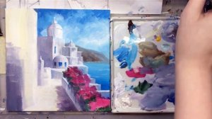 Городок у моря. Как нарисовать пейзаж АКРИЛ! Мастер-класс ДЕМО