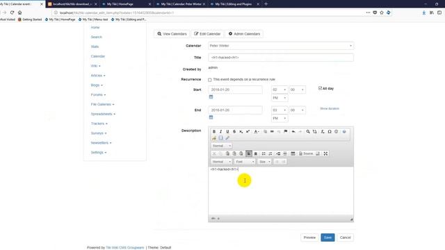 Tiki Wiki CMS Groupware 17.1 - HTML Injection Vulnerability смотреть онлайн