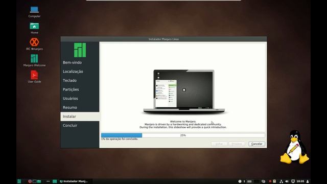 Instalação do Manjaro 16.06.1 (Cinnamon) modo Básico смотреть онлайн
