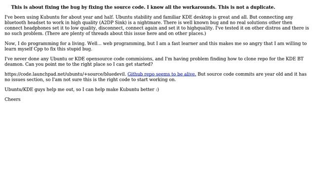 Ubuntu: How do I fix Kubuntu Bluetooth problem (by fixing source code)? смотреть онлайн