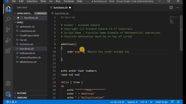 Function in shell script | Arithmetic operations in shell using functions смотреть онлайн