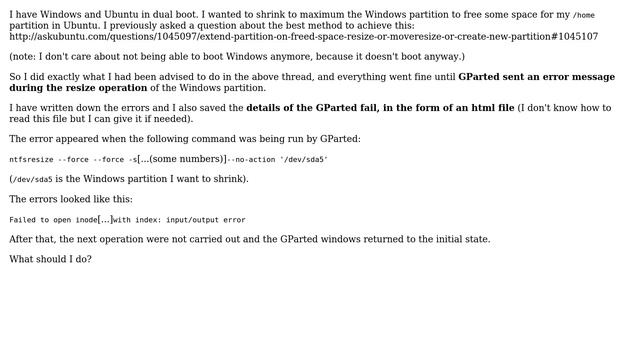 Ubuntu: GParted fails at resizing a Windows partition: input/output error смотреть онлайн