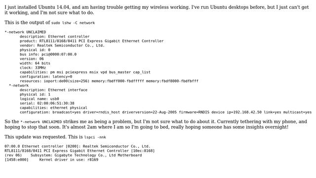 Ubuntu: Problem with wireless 14.04 (RTL8111/8168/8411 PCI Express Gigabit Ethernet Controller) смотреть онлайн