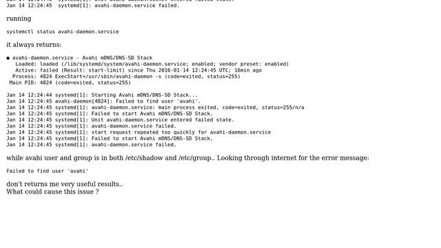 Linux - avahi-daemon: Failed to find user 'avahi' смотреть онлайн