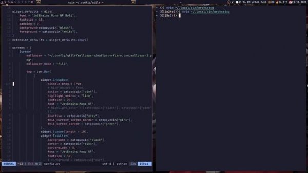 Qtile rice ArchLinux 21.12.2023