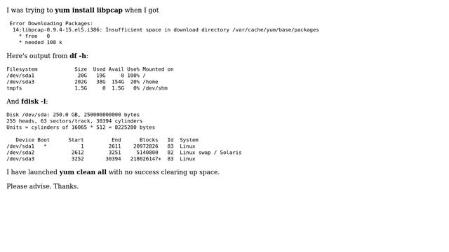DevOps & SysAdmins: CentOS Insufficient space in download directory /var/cache/yum/base/packages смотреть онлайн