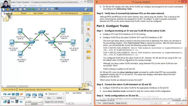 3.2.2.4 Packet Tracer - Configuring Trunks смотреть онлайн