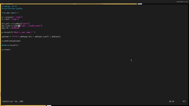 Pwn - Bypass NX/ASLR via leak de la libc смотреть онлайн